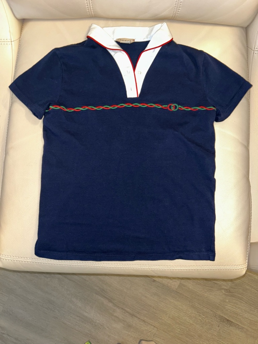Gucci Navy Polo with Red & Green Braid and White Collar